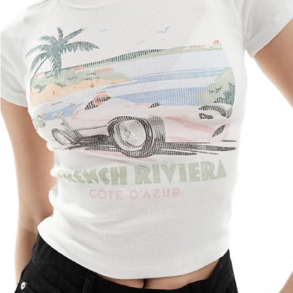Hollister White French Riviera Graphic Tee